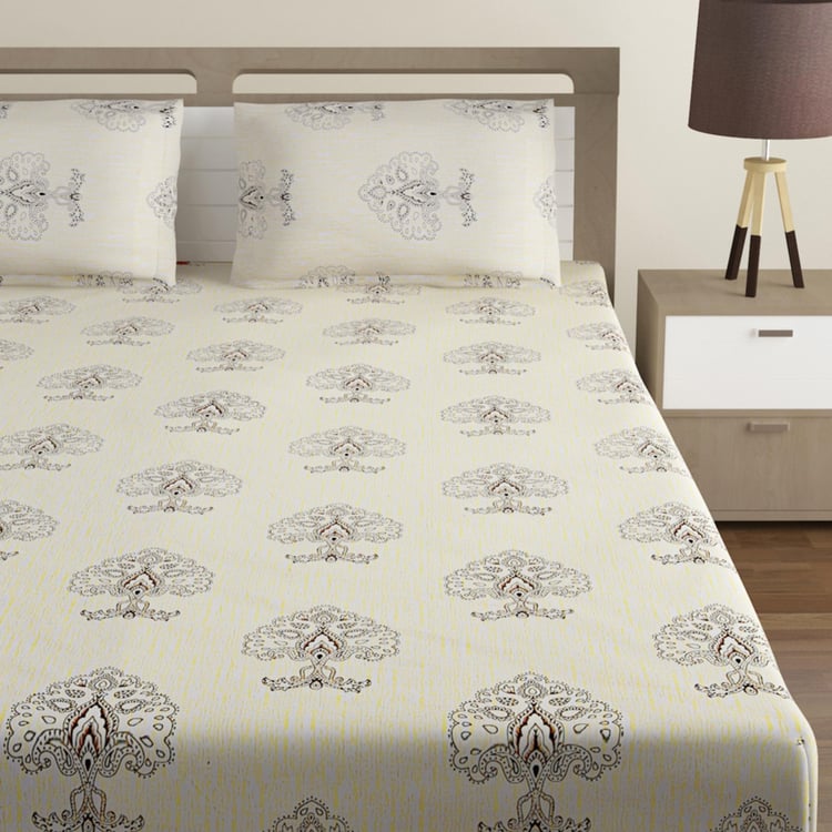 SWAYAM Ananda Printed 3-Pc. Fitted Double Bedsheet  Set - 180 x 190 cm