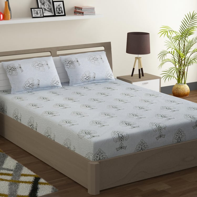 SWAYAM Ananda Printed 3 - Piece Fitted Double Bedsheet Set - 180 x 190 cm