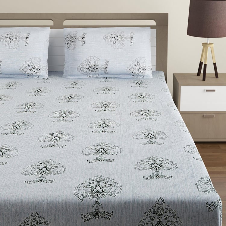 SWAYAM Ananda Printed 3 - Piece Fitted Double Bedsheet Set - 180 x 190 cm