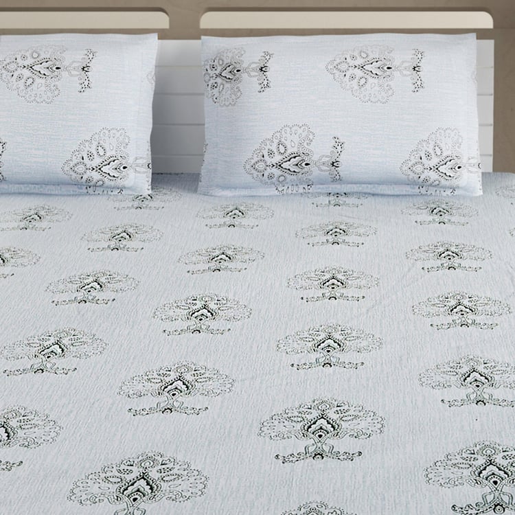 SWAYAM Ananda Printed 3 - Piece Fitted Double Bedsheet Set - 180 x 190 cm