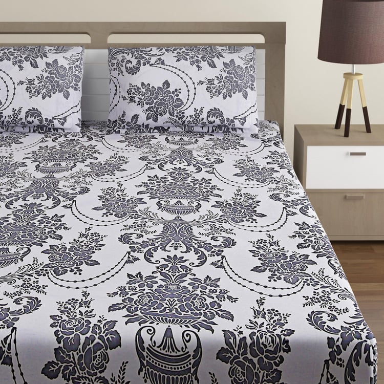 SWAYAM Sparkle Printed 3-Pc. XL Double Bedsheet  Set - 270 x 270 cm