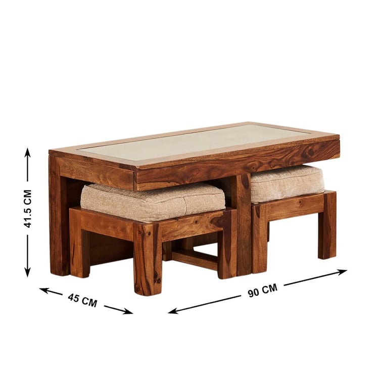 Helios Rover Sheesham Wood Coffee Table with Stools - Brown