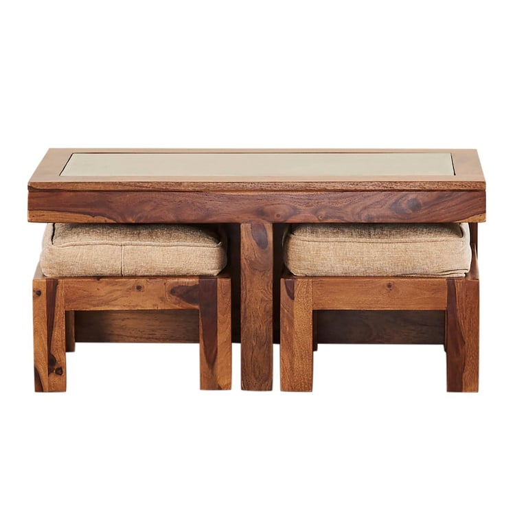 Helios Rover Sheesham Wood Coffee Table with Stools - Brown