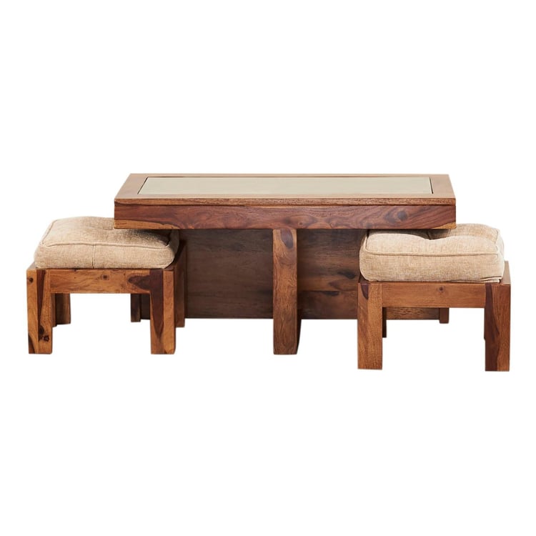 Helios Rover Sheesham Wood Coffee Table with Stools - Brown