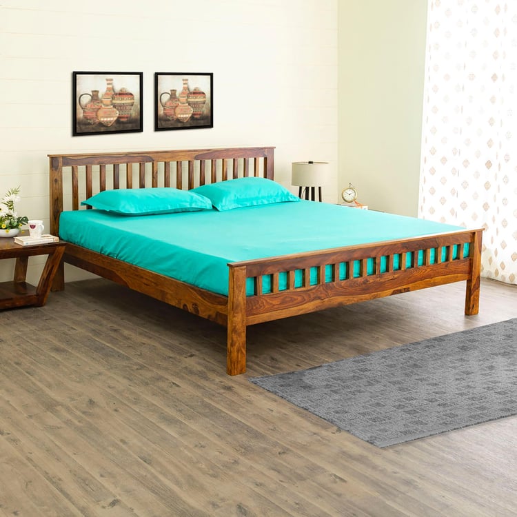 Helios Leffe Sheesham Wood Queen Bed - Brown