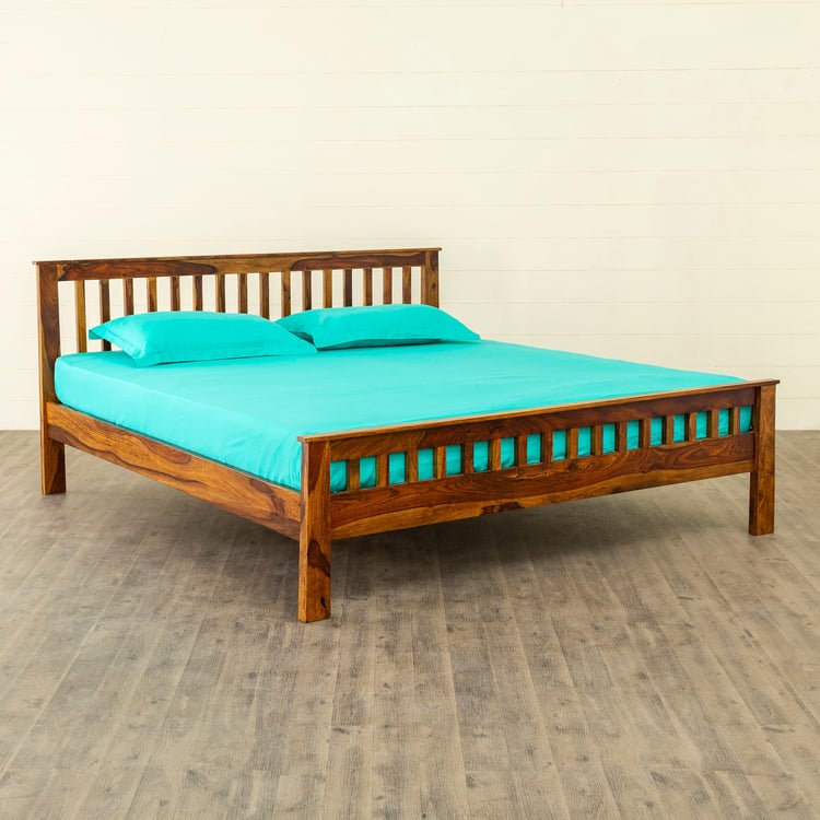 Helios Leffe Sheesham Wood Queen Bed - Brown