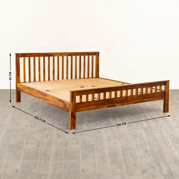 Helios Leffe Sheesham Wood Queen Bed - Brown