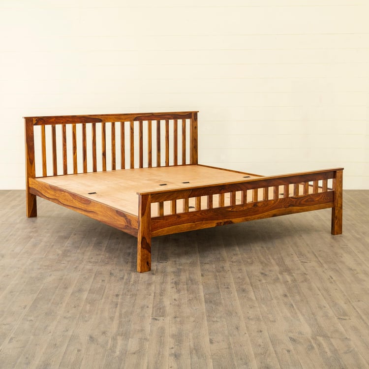 Helios Leffe Sheesham Wood Queen Bed - Brown