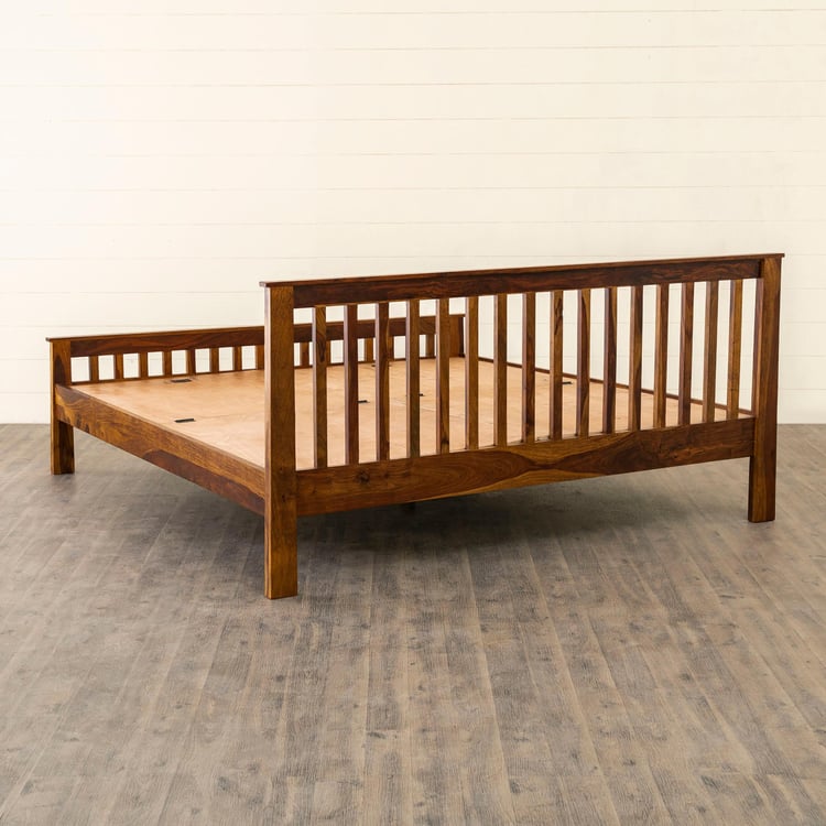 Helios Leffe Sheesham Wood Queen Bed - Brown