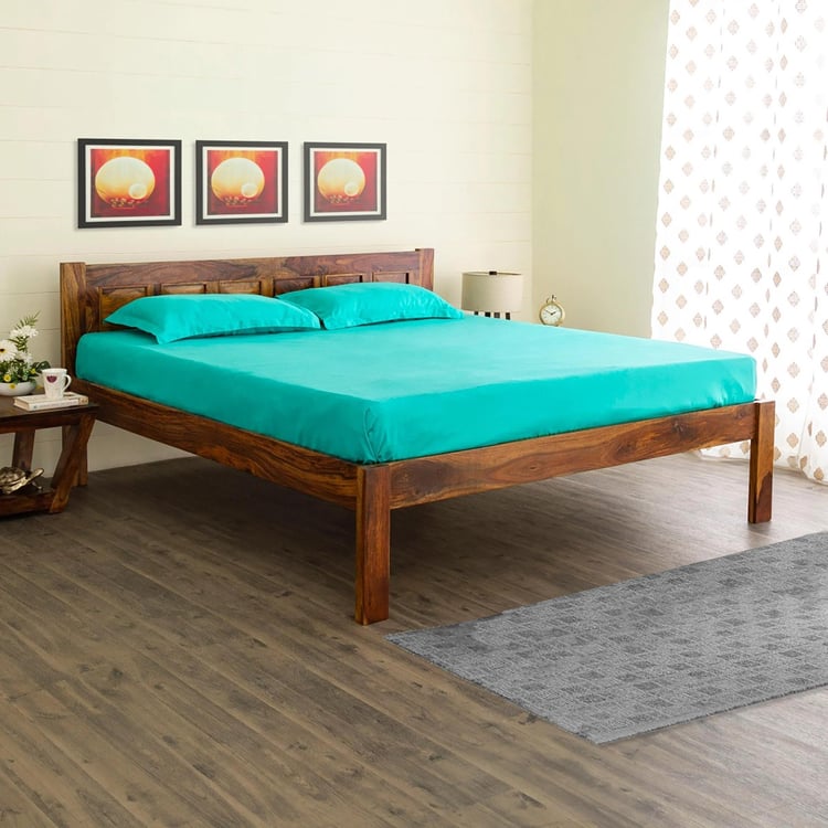 Helios Nova Sheesham Wood Queen Bed - Brown