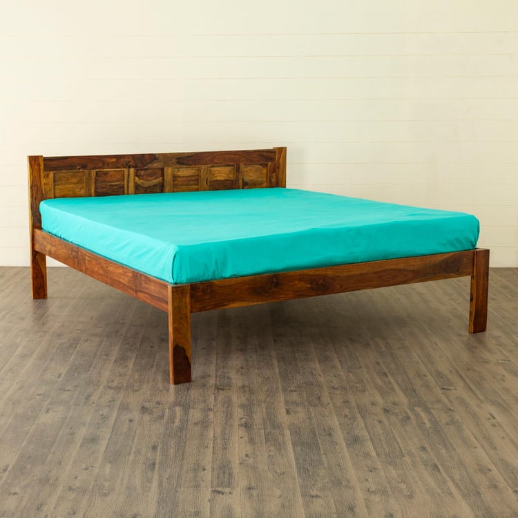 Helios Nova Sheesham Wood Queen Bed - Brown