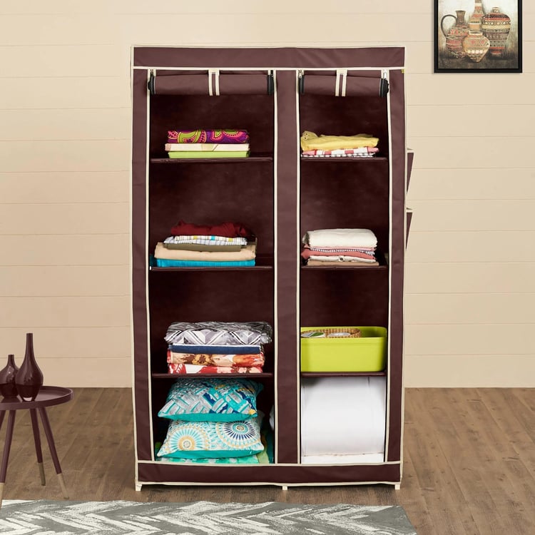 Helios Archer Fabric Collapsible 2-Door Wardrobe - Brown