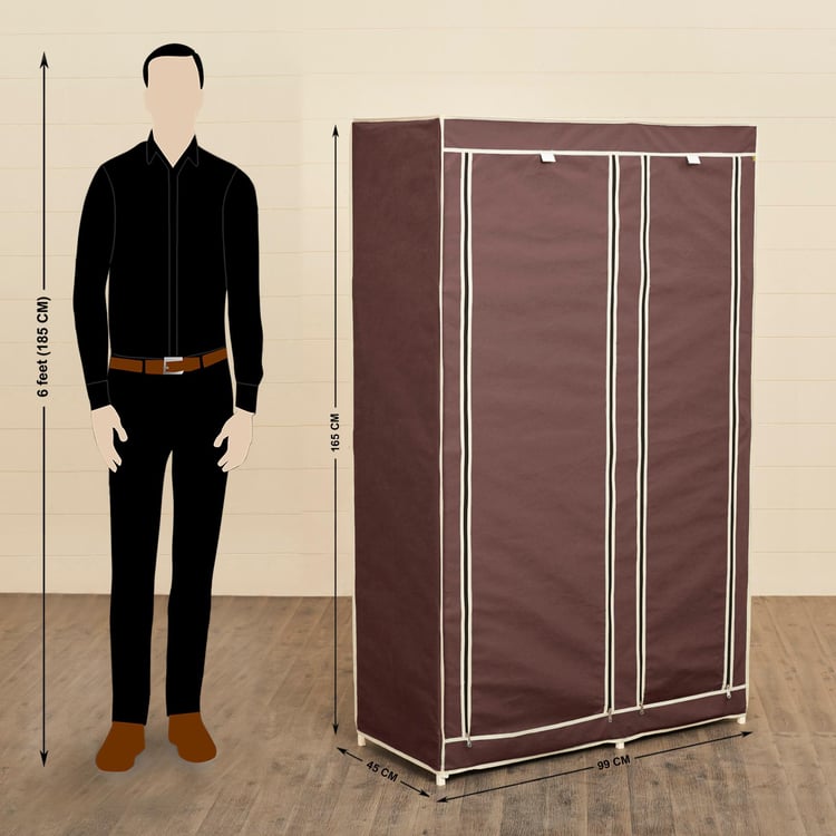 Helios Archer Fabric Collapsible 2-Door Wardrobe - Brown