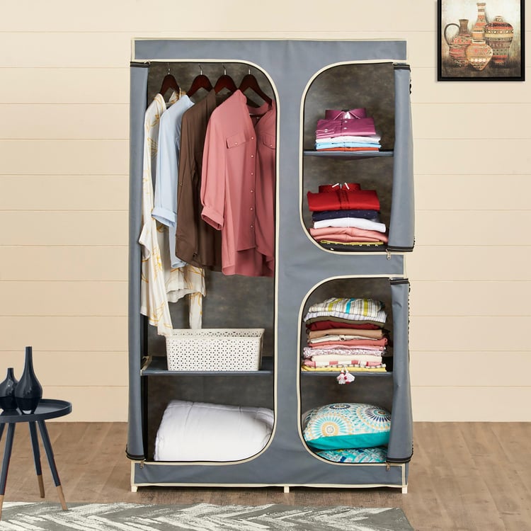 Helios Elante Fabric 3-Door Collapsible Wardrobe - Grey