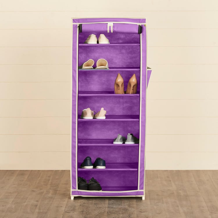 Helios Footon Fabric 14 Pairs Collapsible Shoe Rack - Purple