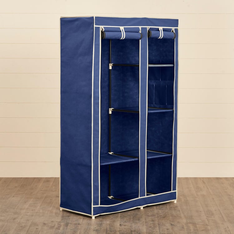 Helios Opus Blue Fabric Collapsible Two-Door Wardrobe With Six Shelves