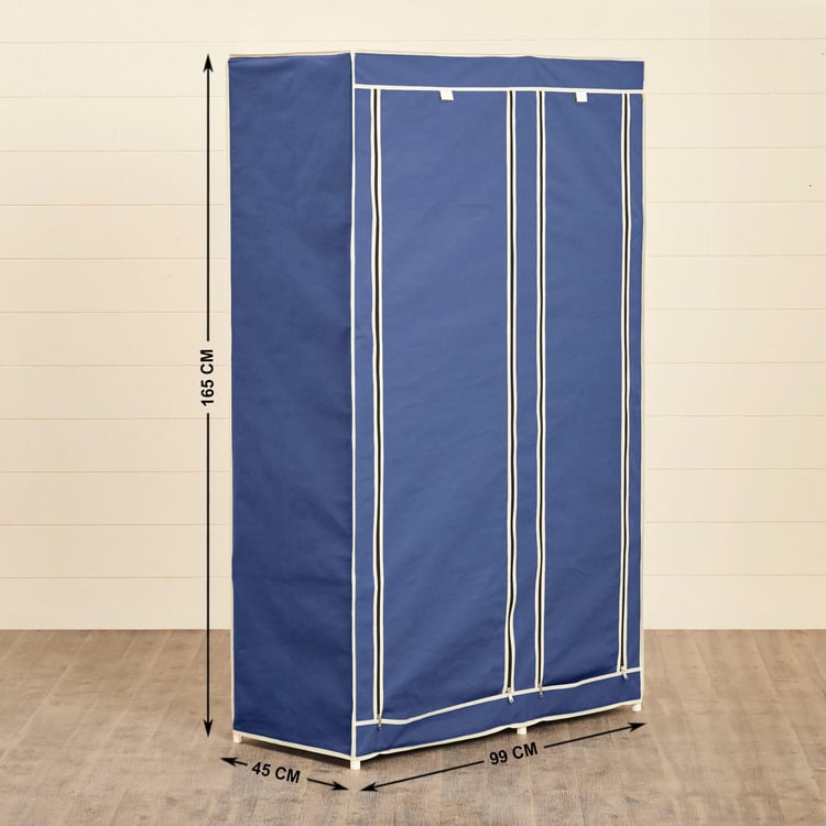 Helios Opus Blue Fabric Collapsible Two-Door Wardrobe With Six Shelves