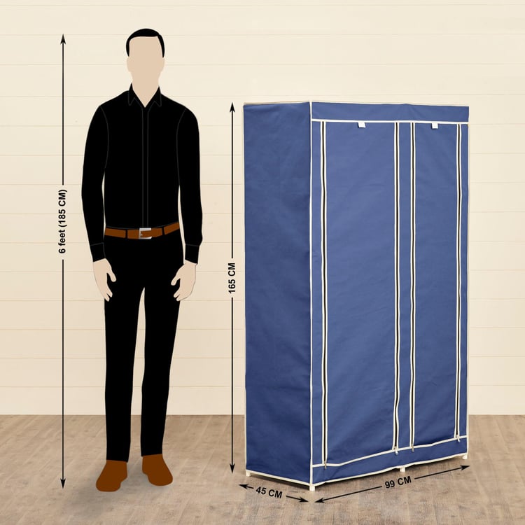 Helios Opus Blue Fabric Collapsible Two-Door Wardrobe With Six Shelves