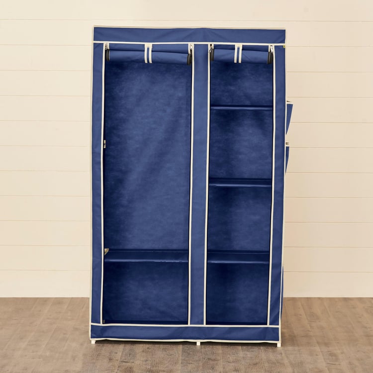 Helios Opus Blue Fabric Collapsible Two-Door Wardrobe With Six Shelves