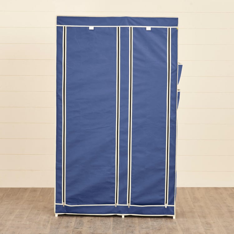Helios Opus Blue Fabric Collapsible Two-Door Wardrobe With Six Shelves