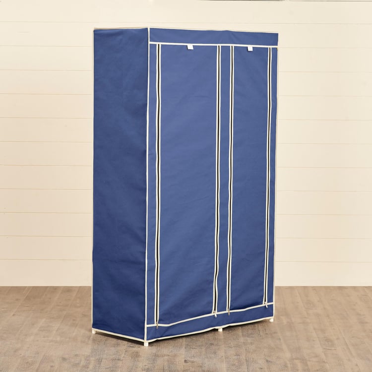 Helios Opus Blue Fabric Collapsible Two-Door Wardrobe With Six Shelves