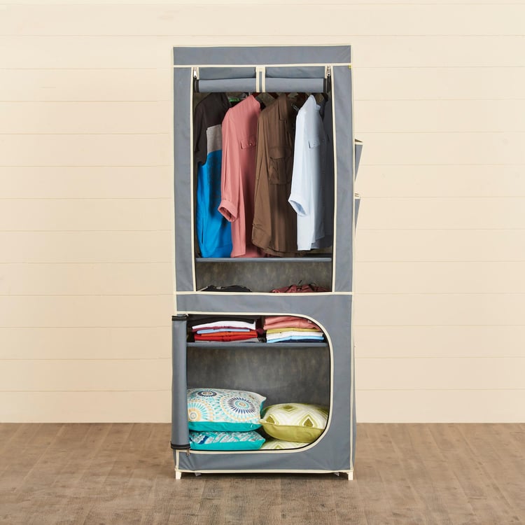 Helios Traft Fabric 2-Door Collapsible Wardrobe - Grey