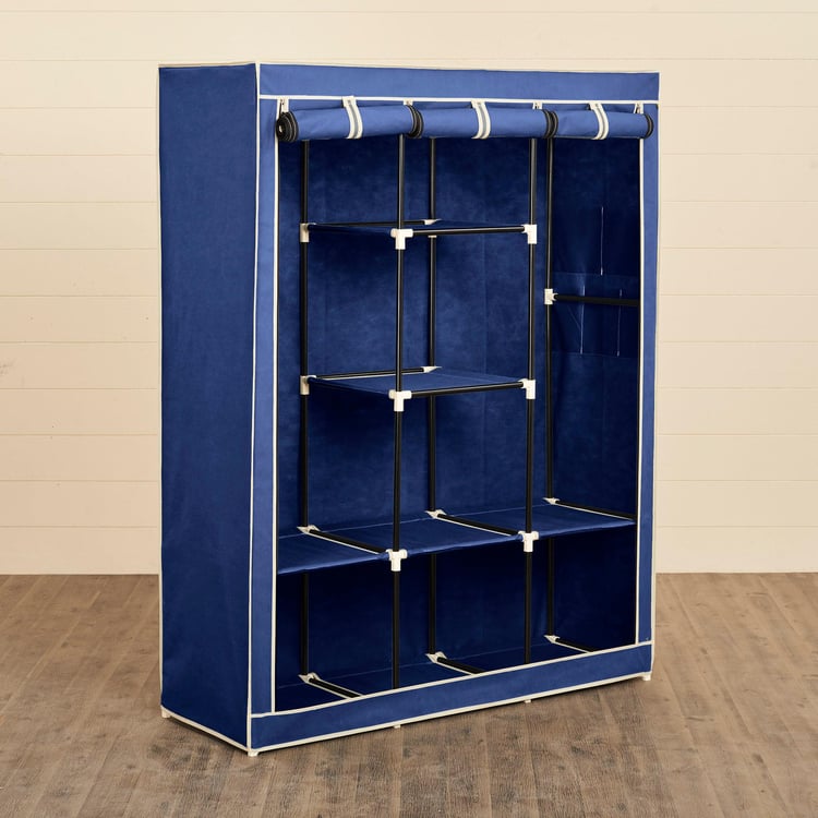 Helios Yeti Fabric Collapsible 3-Door Wardrobe - Blue