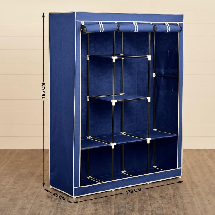 Helios Yeti Fabric Collapsible 3-Door Wardrobe - Blue