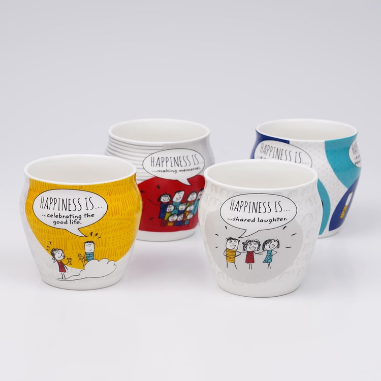 Melina Doris Printed Bone China Kulhad - 240ml - Set of 4