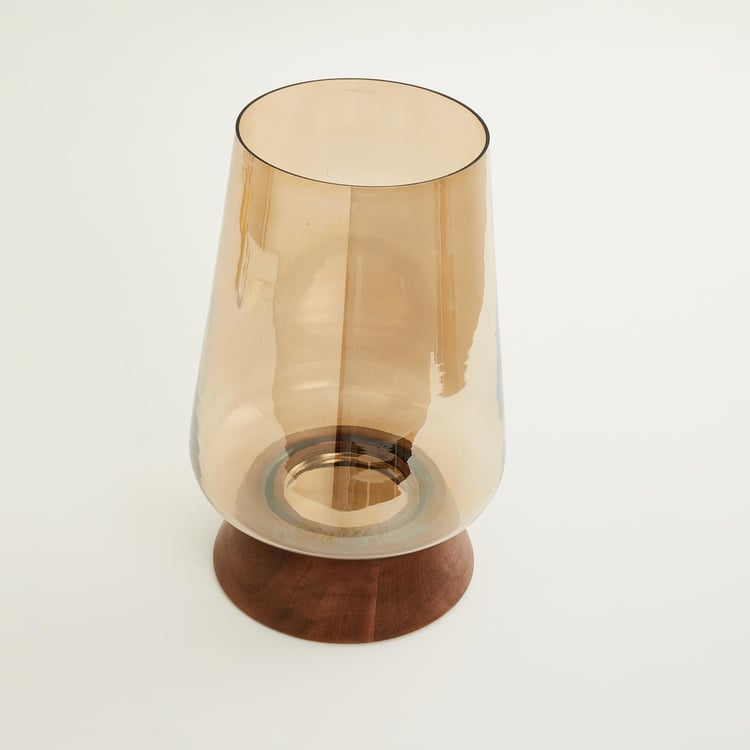 Fiesta Glass Hurricane Candle Holder with Wood Base