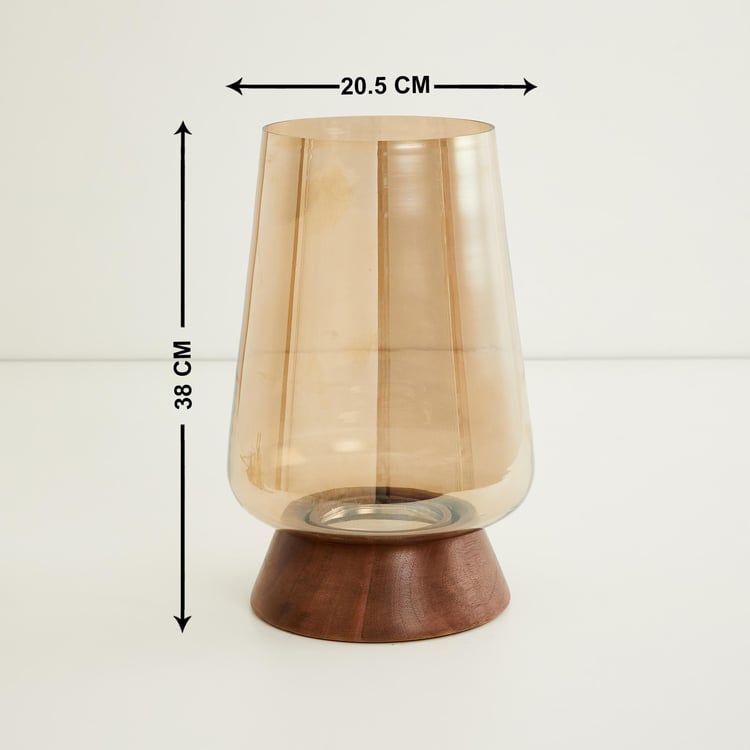 Fiesta Glass Hurricane Candle Holder with Wood Base
