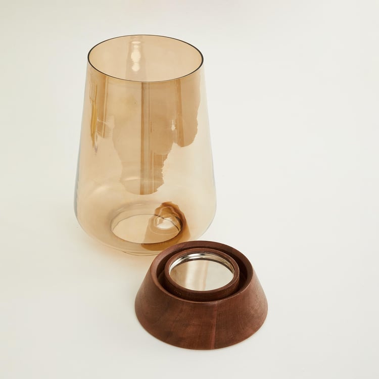 Fiesta Glass Hurricane Candle Holder with Wood Base