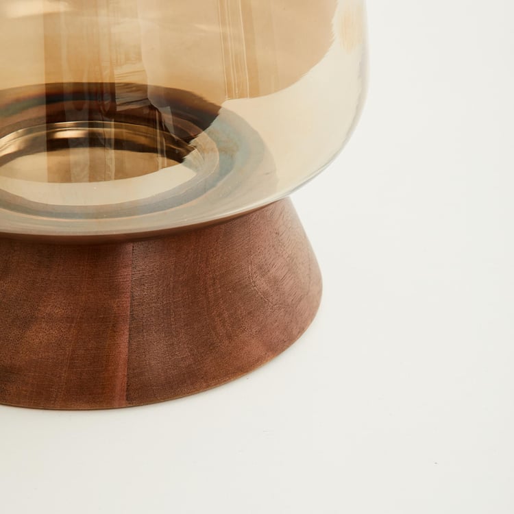 Fiesta Glass Hurricane Candle Holder with Wood Base