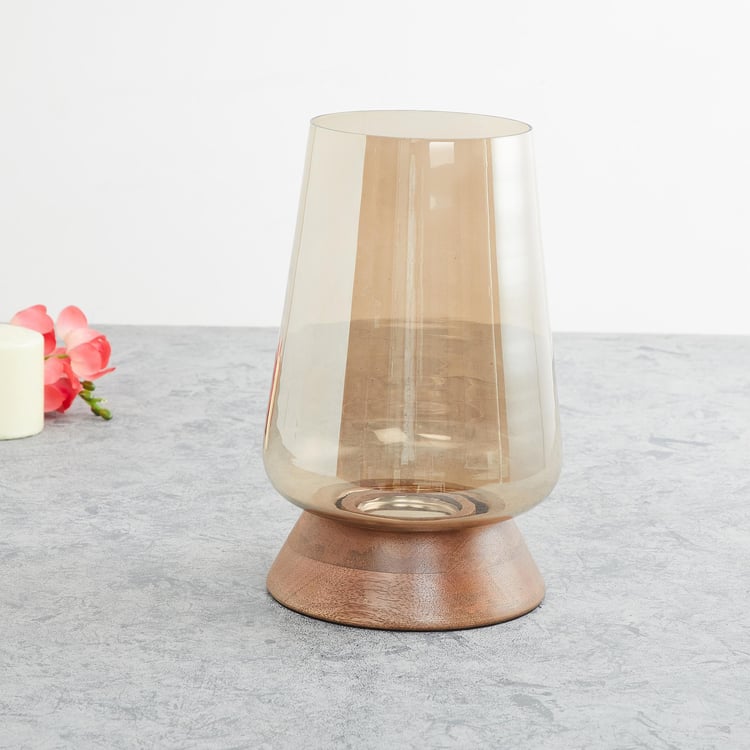 Fiesta Glass Hurricane Candle Holder with Wood Base