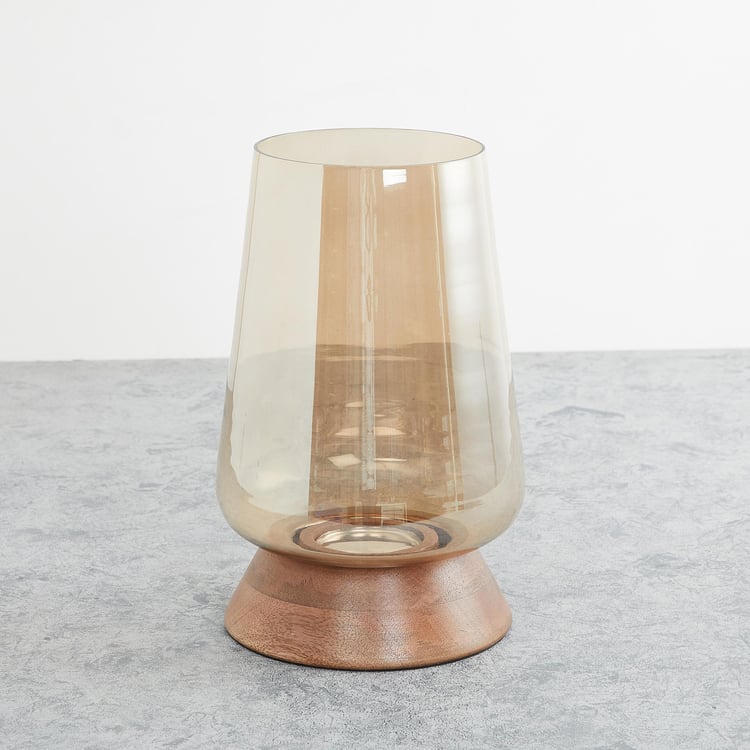 Fiesta Glass Hurricane Candle Holder with Wood Base