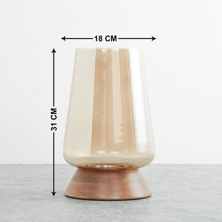 Fiesta Glass Hurricane Candle Holder with Wood Base