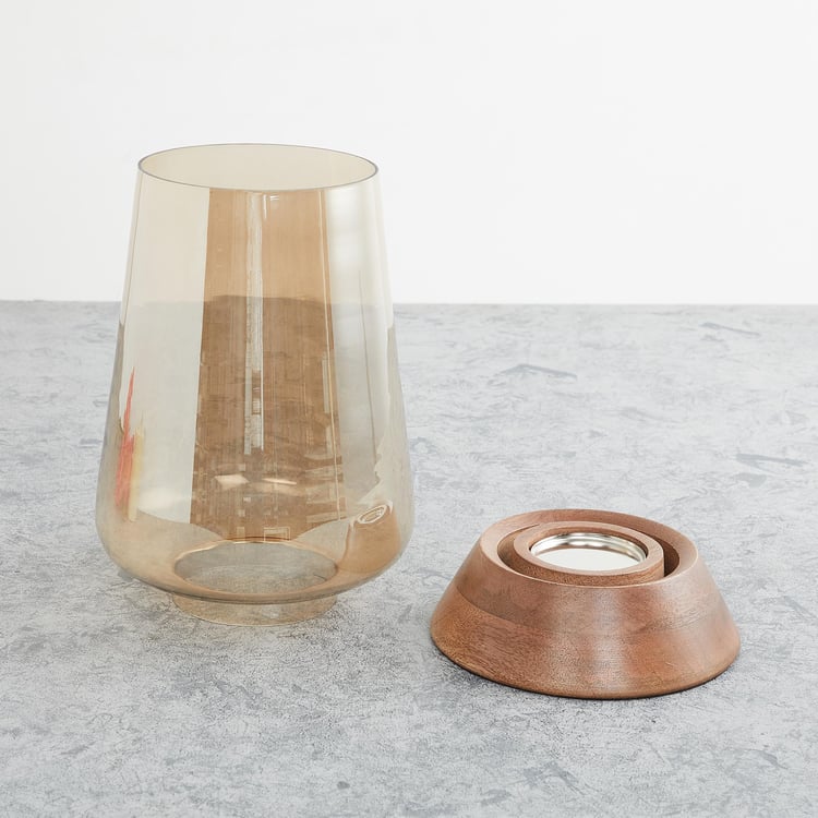 Fiesta Glass Hurricane Candle Holder with Wood Base