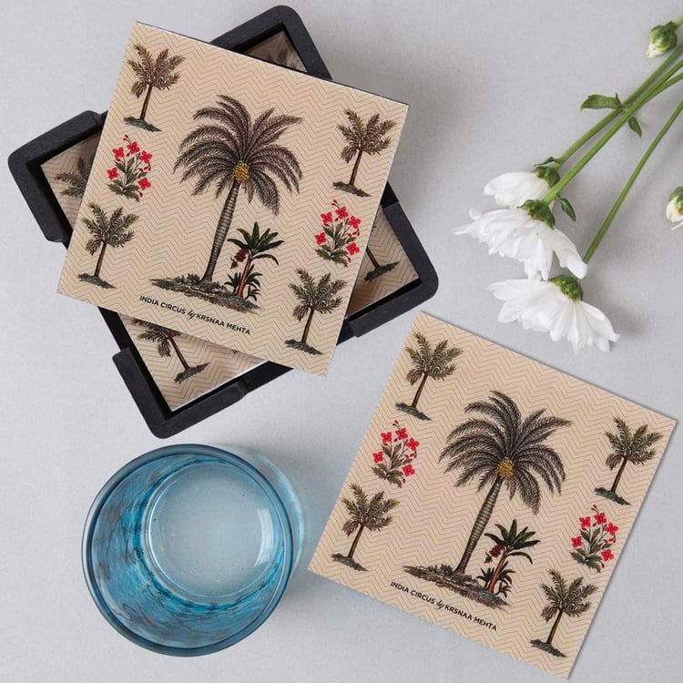 INDIA CIRCUS Chevron Palms 6-Pc Table Coaster with Stand