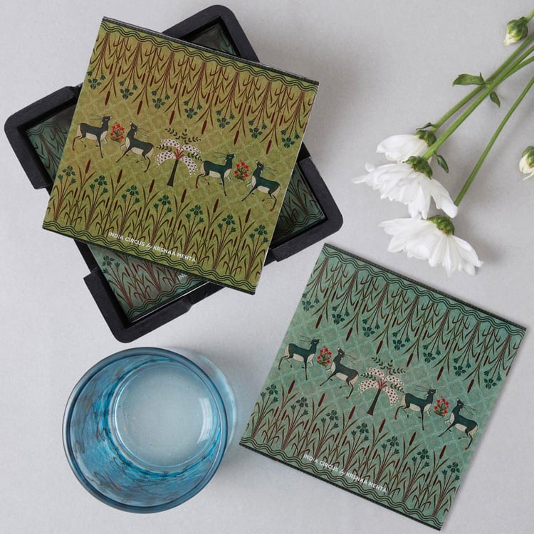 INDIA CIRCUS Mirroring Deer Garden Table Coaster - Set of 6