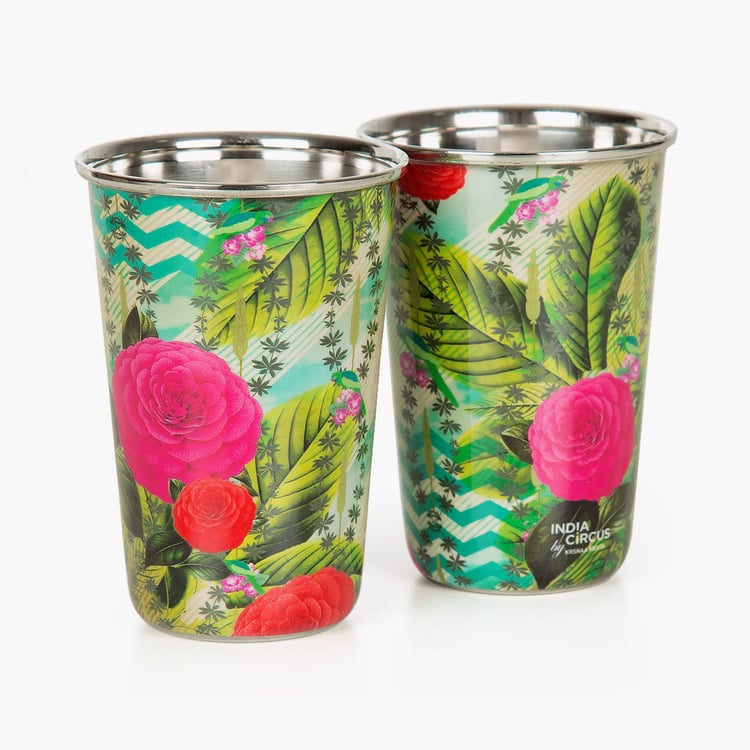 INDIA CIRCUS Herbs of Captivation Printed Steel Tumbler - Set of 2