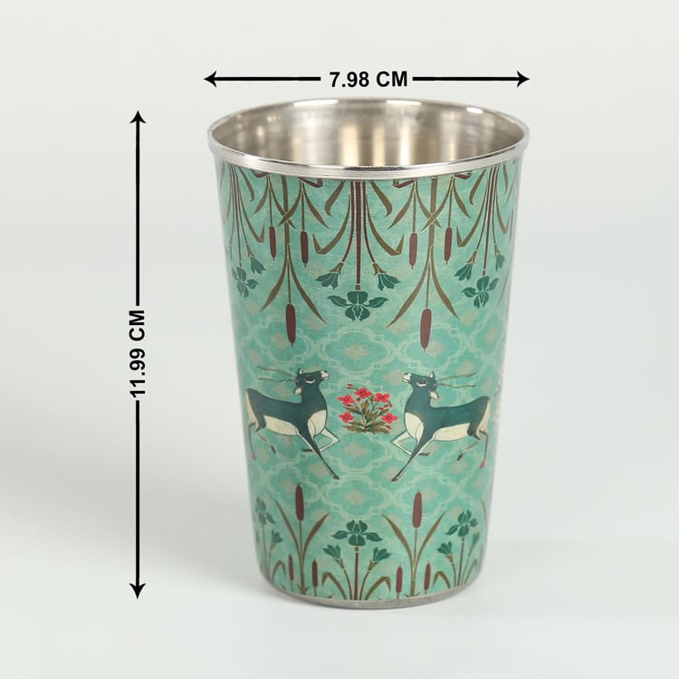 INDIA CIRCUS Mirroring Deer Garden Printed Steel Tumbler- Set of 2