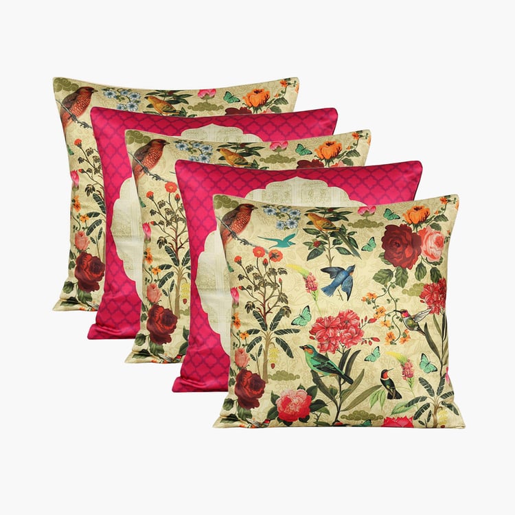 INDIA CIRCUS Poppy Bird Land Set of 5 Cushion Covers - 40.64 x 40.64 cm