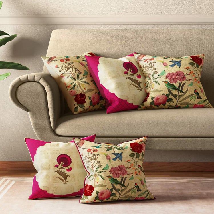 INDIA CIRCUS Poppy Bird Land Set of 5 Cushion Covers - 40.64 x 40.64 cm