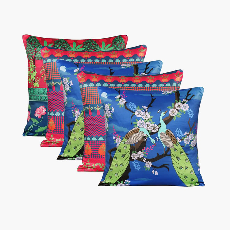 INDIA CIRCUS Krishna Baugh Set of 5 Cushion Covers - Set of 5 - 40.64 x 40.64 cm