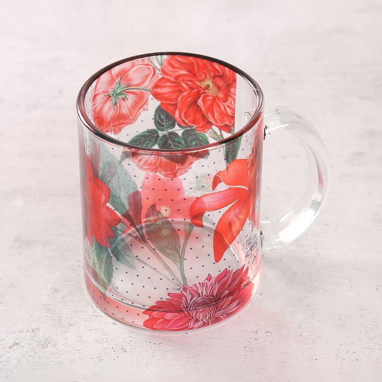 INDIA CIRCUS Printed Red Blooms Glass Mug