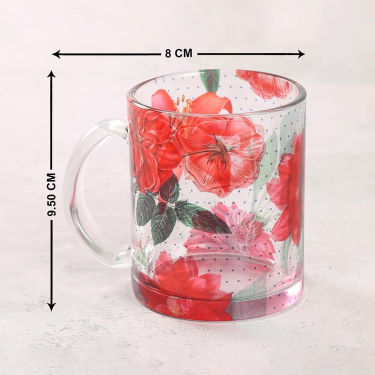 INDIA CIRCUS Printed Red Blooms Glass Mug