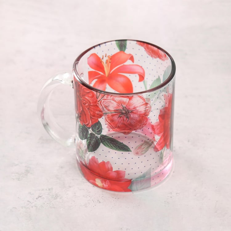INDIA CIRCUS Printed Red Blooms Glass Mug