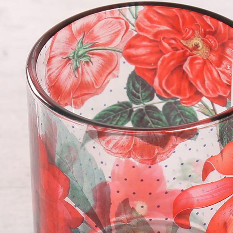 INDIA CIRCUS Printed Red Blooms Glass Mug