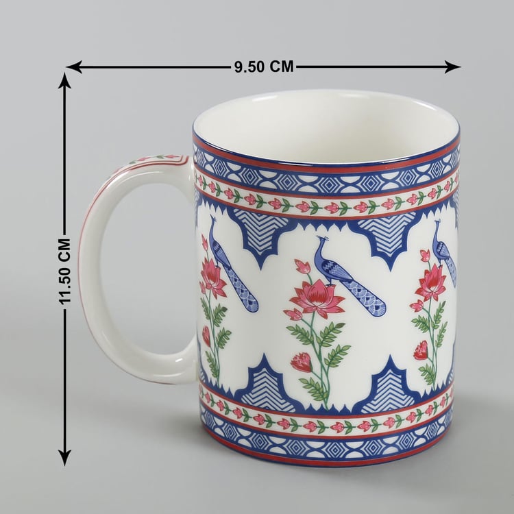 INDIA CIRCUS Chevron Perching Peacock Printed Coffee Mug- 2 Pcs - 360 ml