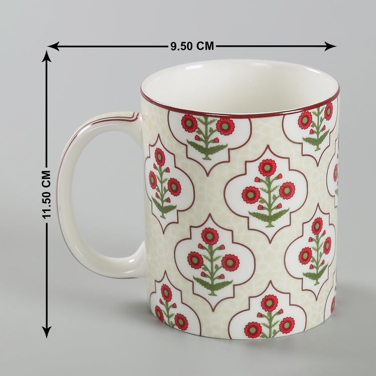 INDIA CIRCUS Grey Poppy Flower Printed Coffee Mug- 2 Pcs - 360 ml